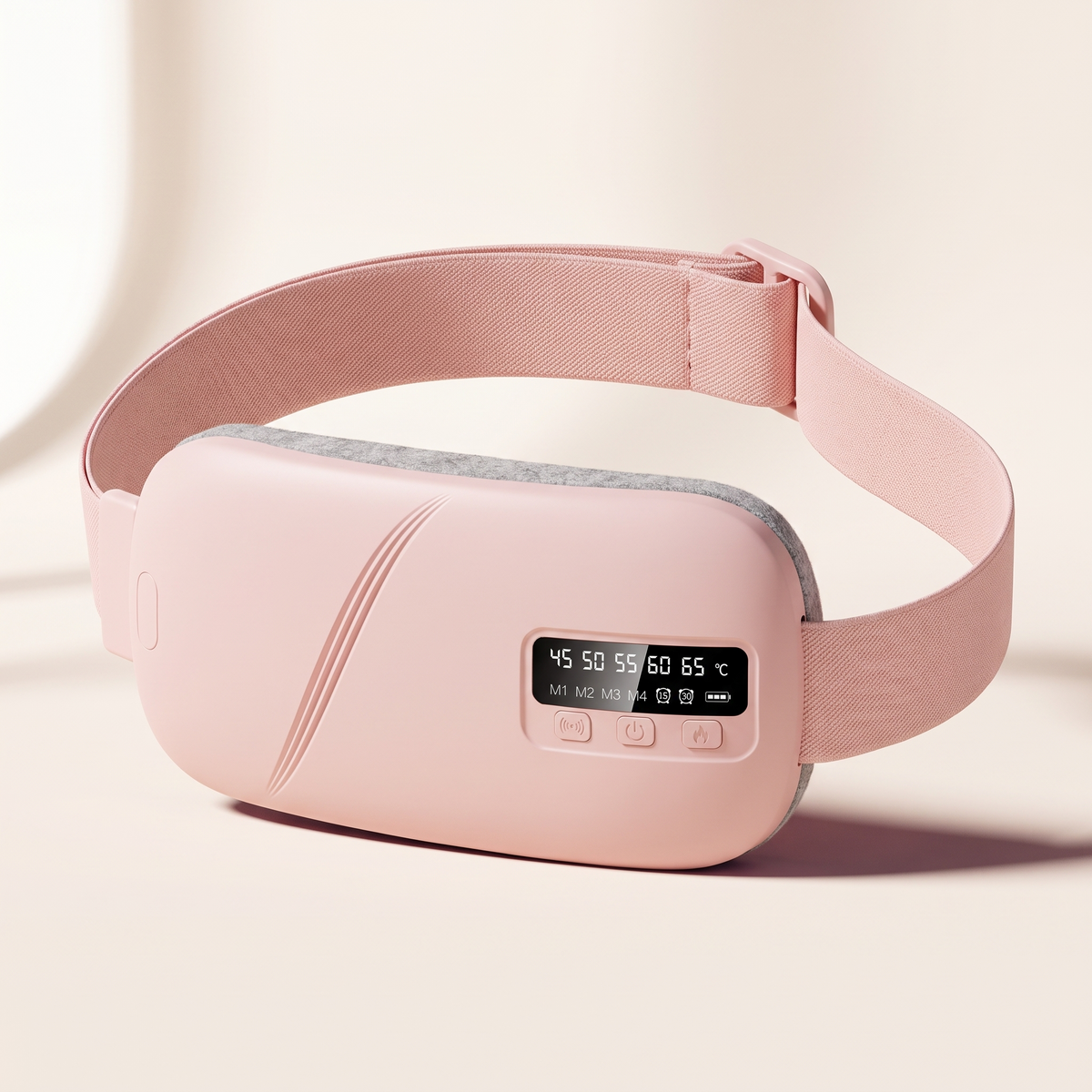 Perola Comfort Belt, blush-pink cordless heating belt with LED display and elastic strap