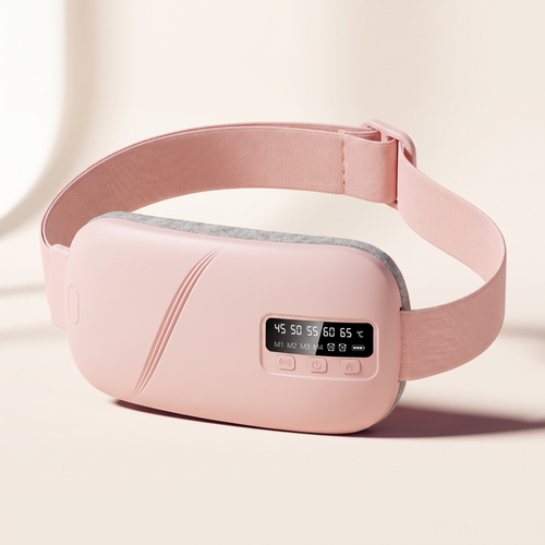 Perola Comfort Belt, blush-pink cordless heating belt with LED display and elastic strap